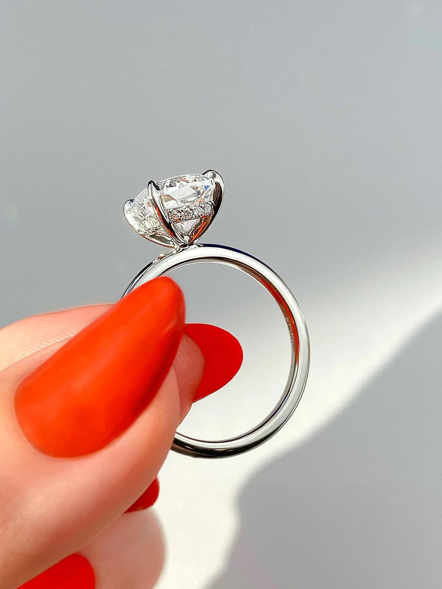 2.15 CT Cushion Solitaire Hidden Halo Moissanite Engagement Ring