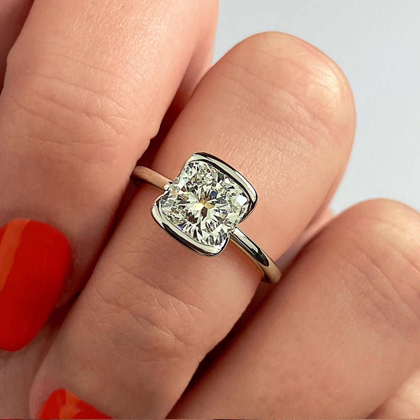 2.15 CT Cushion Half Bezel Solitaire Moissanite Engagement Ring