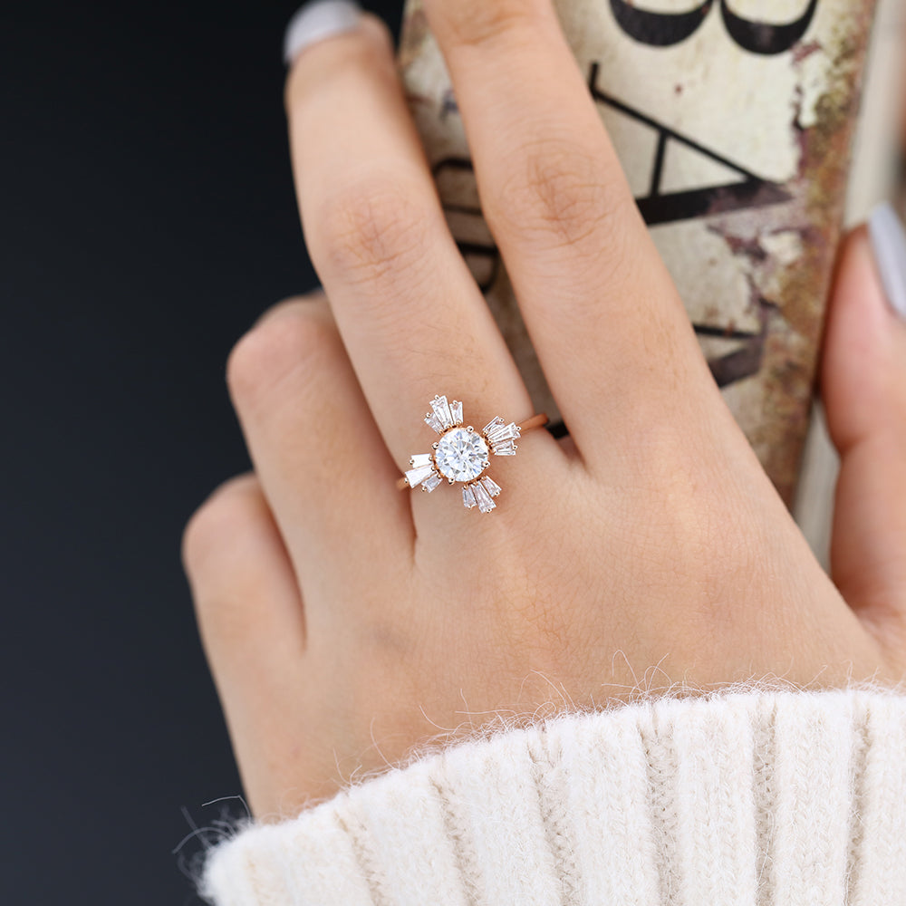 0.68 CT Round Vintage Cluster Lab-Grown Diamond Engagement Ring
