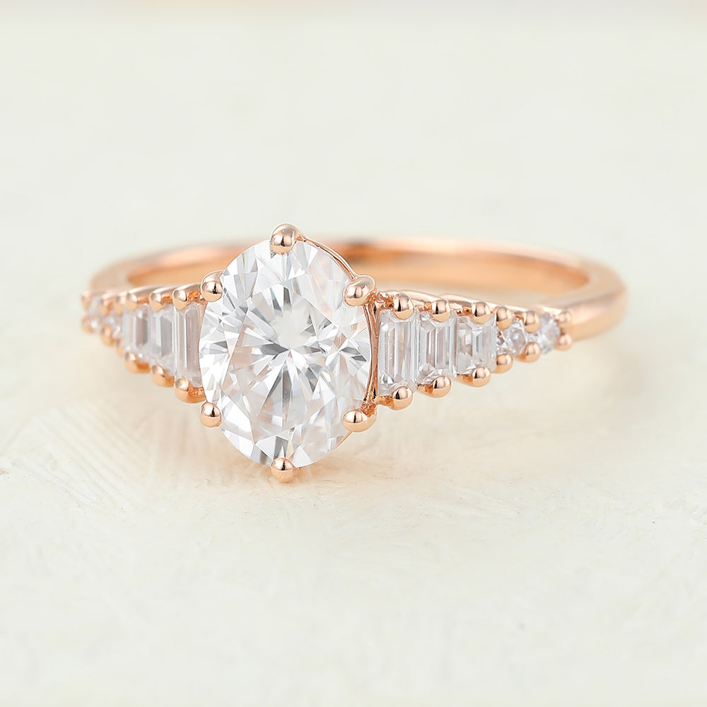 1.33 CT Oval Pave Moissanite Engagement Ring