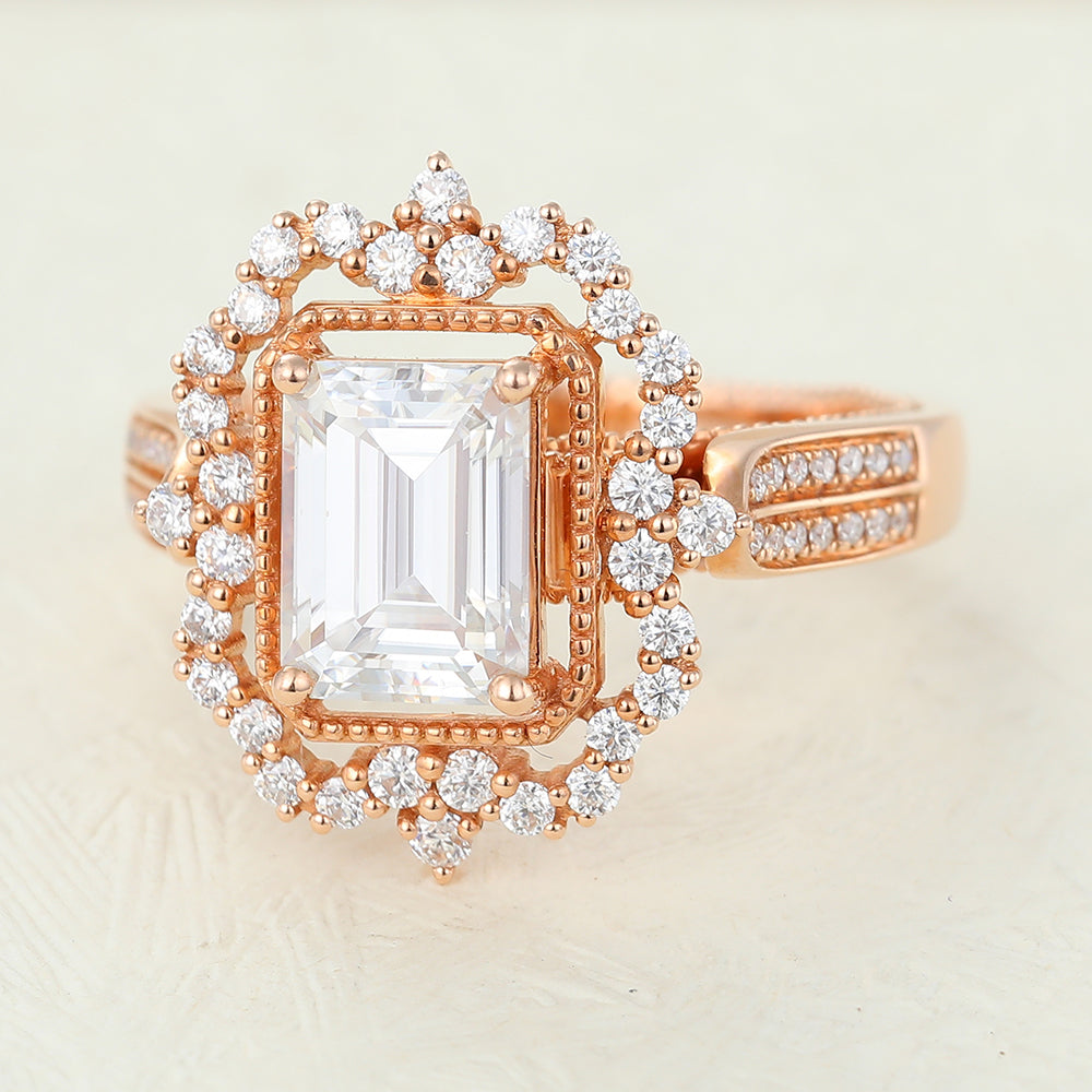 1.6 CT Emerald Cluster & Pave Lab-Grown Diamond Engagement Ring