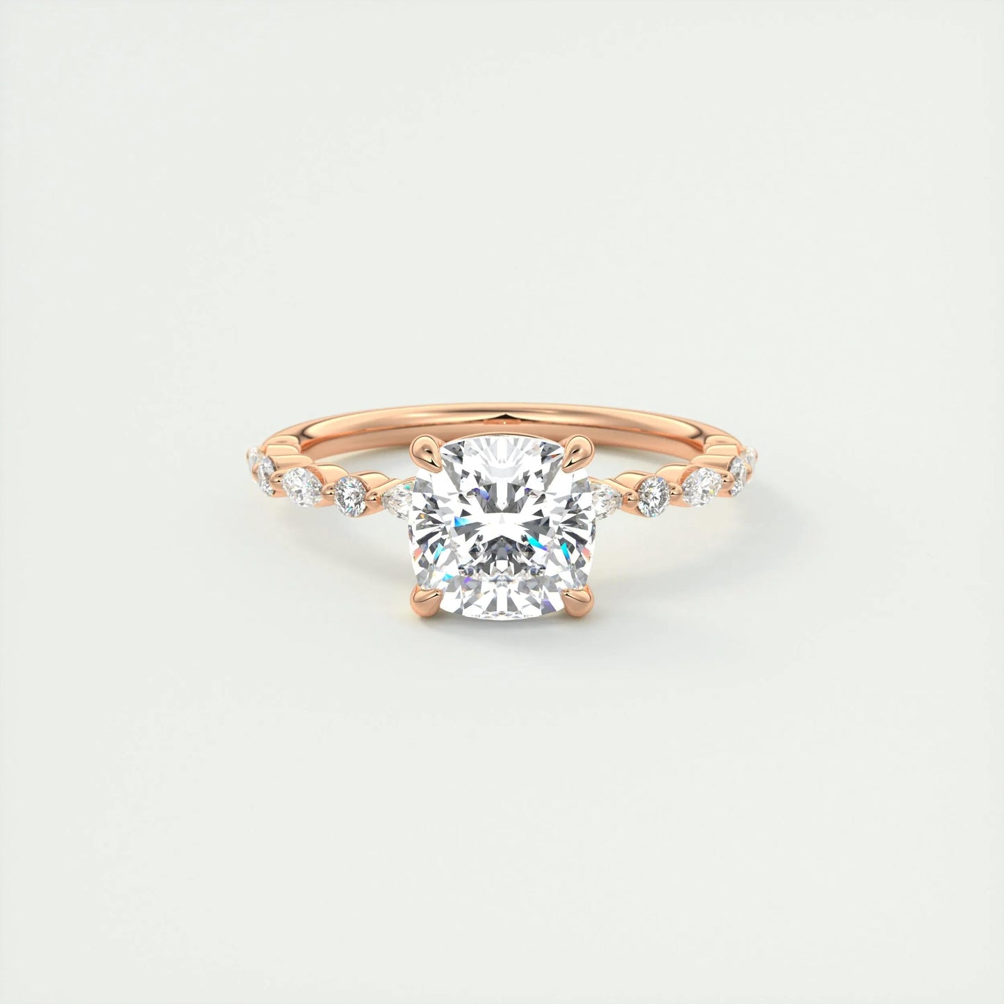2.15 CT Cushion Cut Solitaire Pave Moissanite Engagement Ring