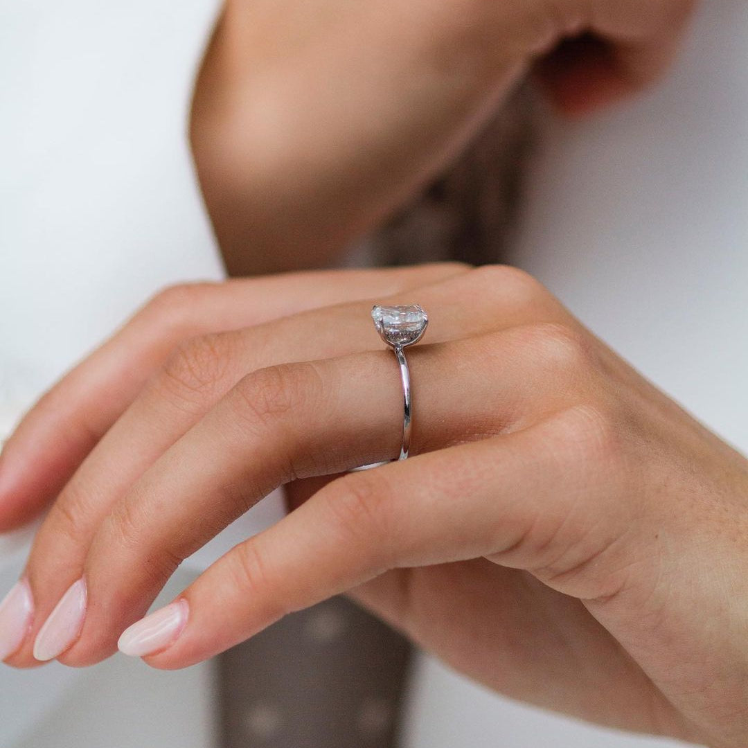 1.8 CT Cushion Hidden Halo Lab Grown Diamond Engagement Ring