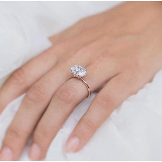 4 CT East West Oval Solitaire Lab Grown Diamond Engagement Ring