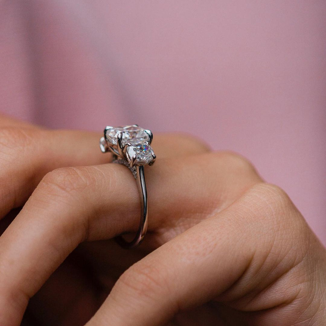 3.1 CT Cushion Three Stone Lab Grown Diamond Engagement Ring