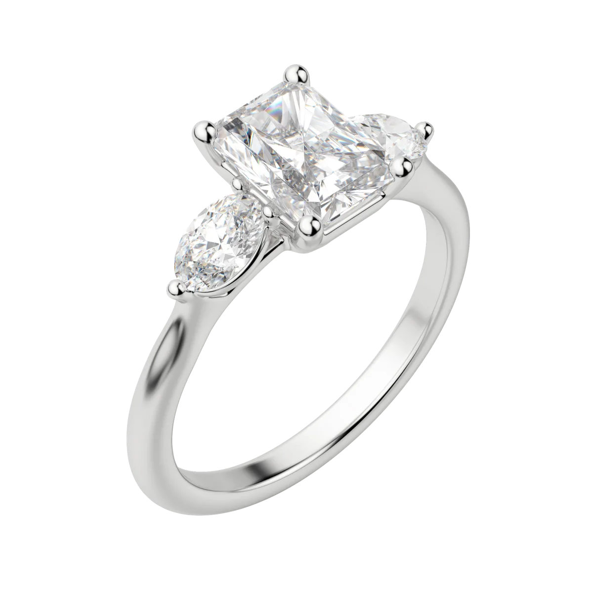 1.67 CT Radiant Cut 3 Stone Moissanite Engagement Ring