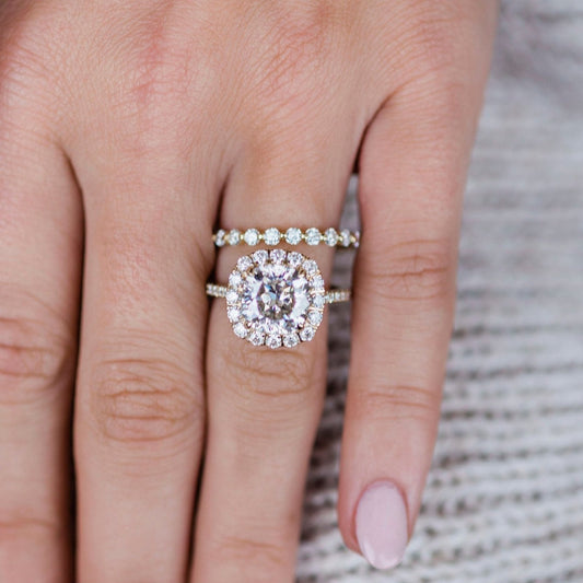 4 CT Cushion Halo & Pave Lab Grown Diamond Engagement Ring