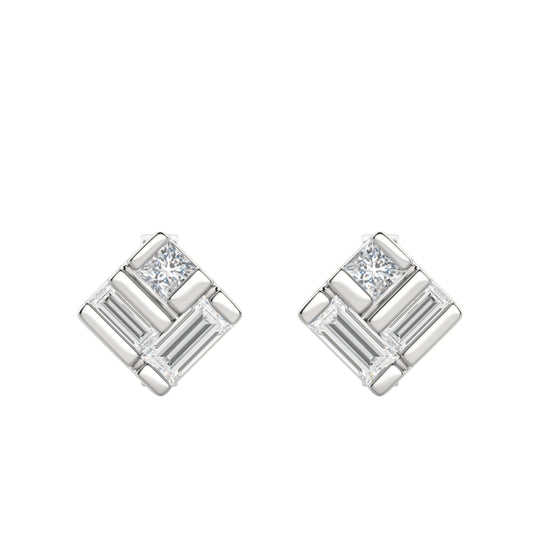 0.40 TCW Princess & Straight Baguette Cut Moissanite Bar Setting Stud Earrings