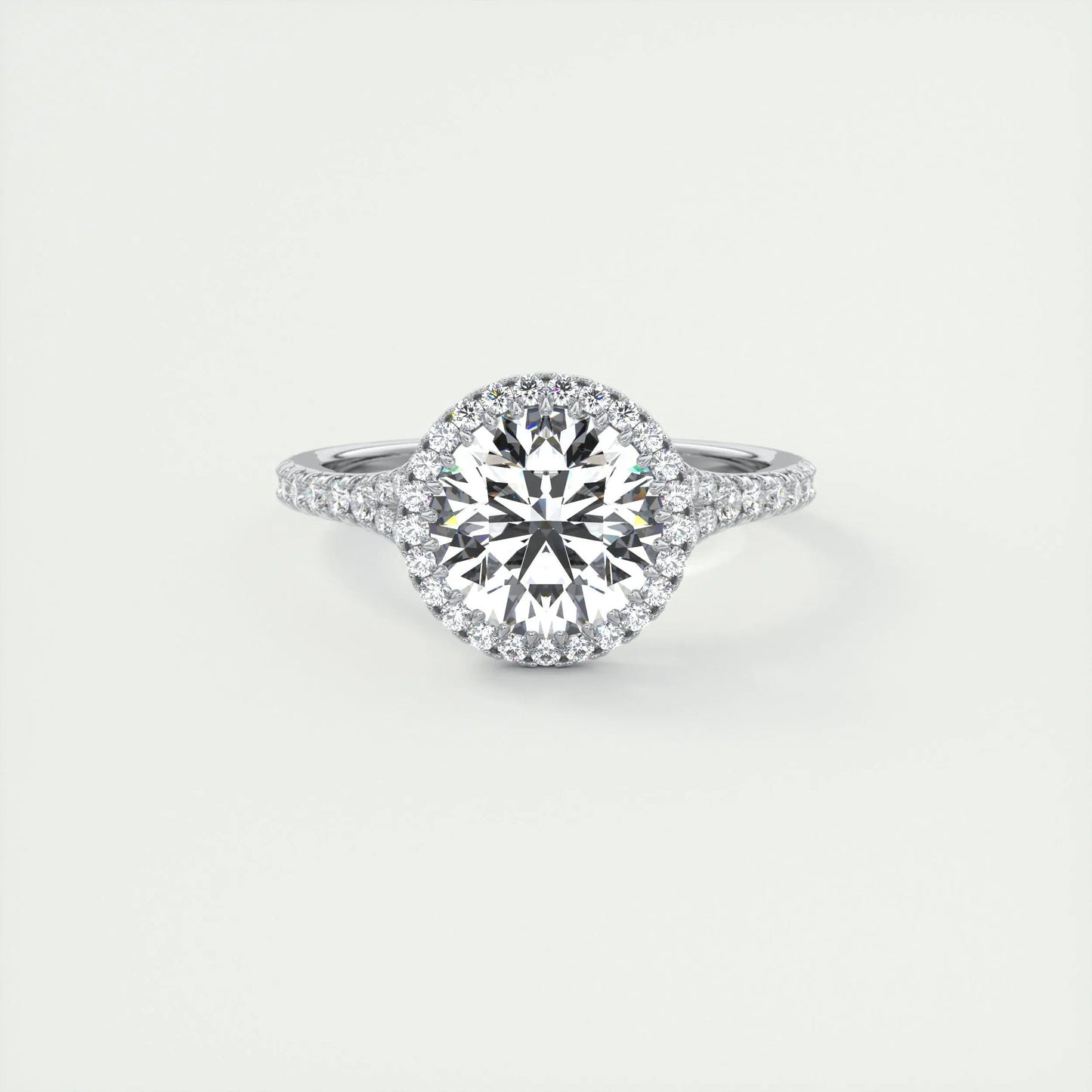 2.0 CT Round Halo Split Shank Moissanite Engagement Ring