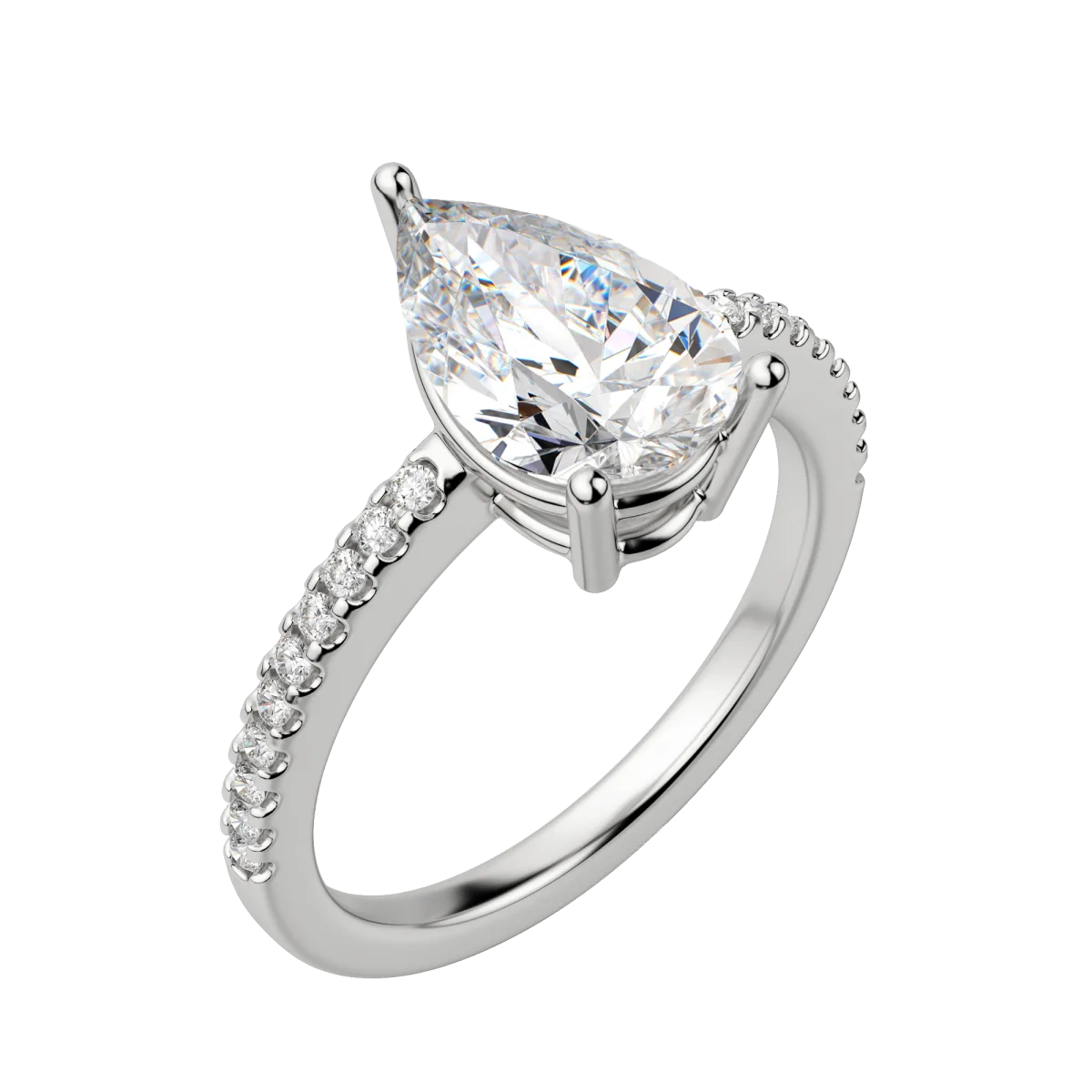 1.33 CT Pear Cut Solitaire Pave Moissanite Engagement Ring