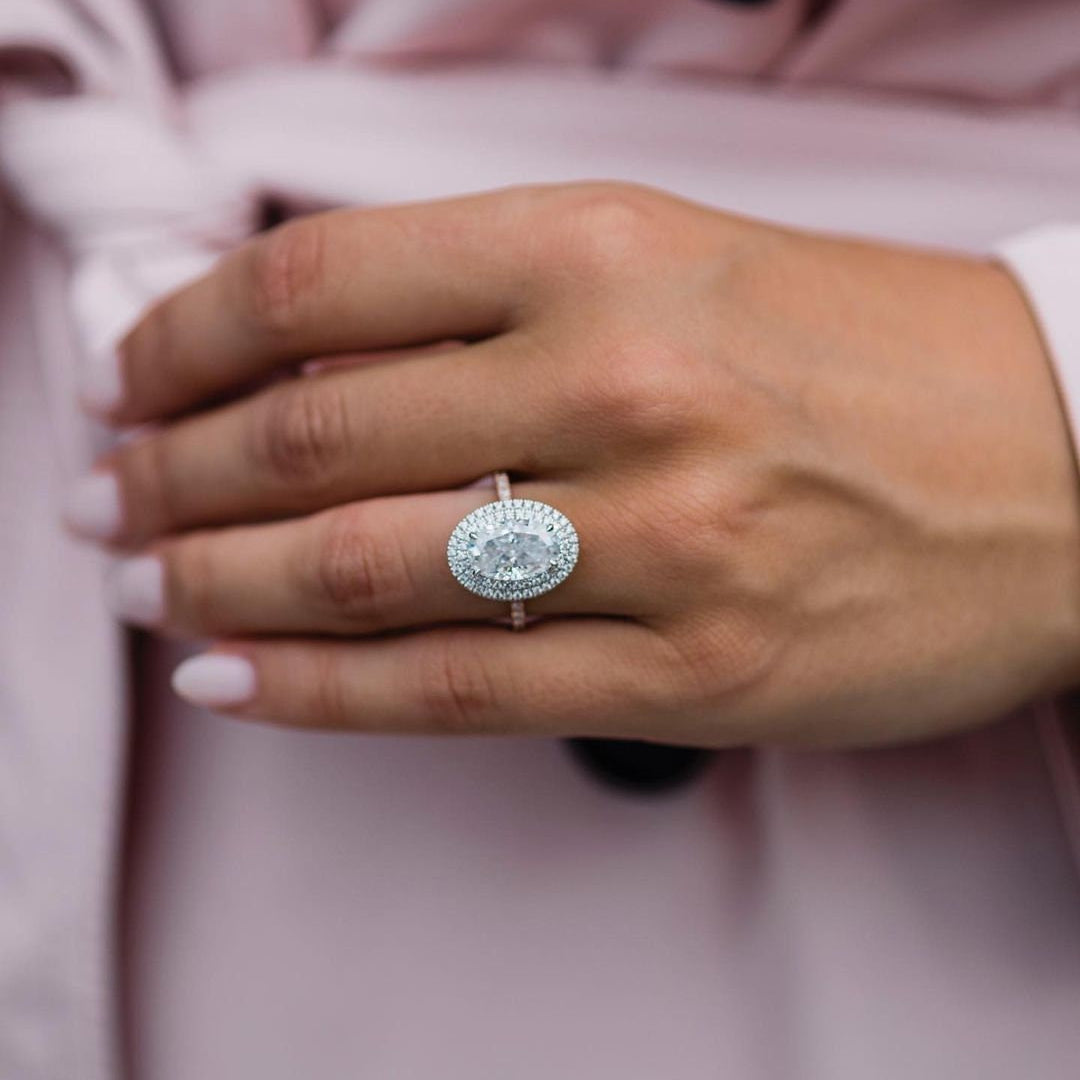 3.85 CT Oval Double Halo & Pave Lab Grown Diamond Engagement Ring
