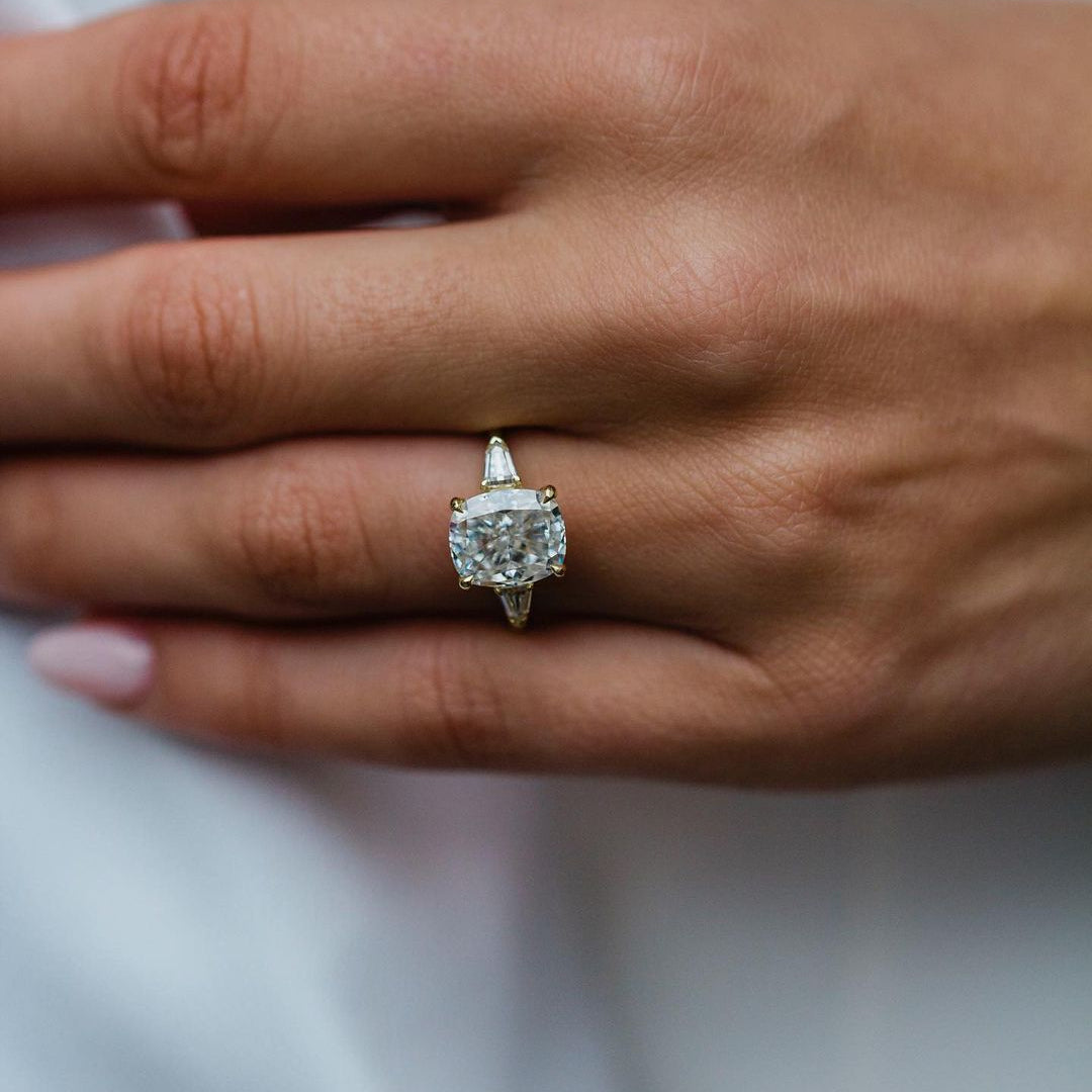 3.15 CT Cushion Three Stone Lab Grown Diamond Engagement Ring