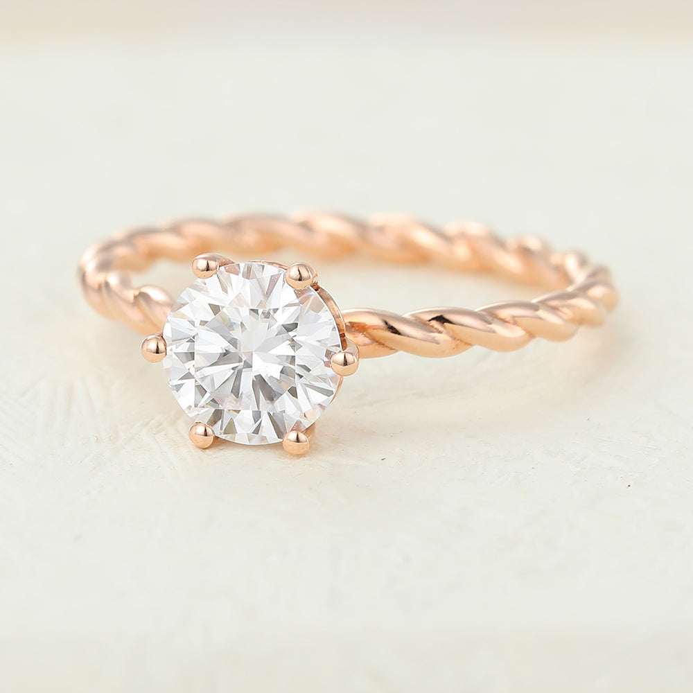 0.88 CT Round Twisted Shank Lab-Grown Diamond Engagement Ring
