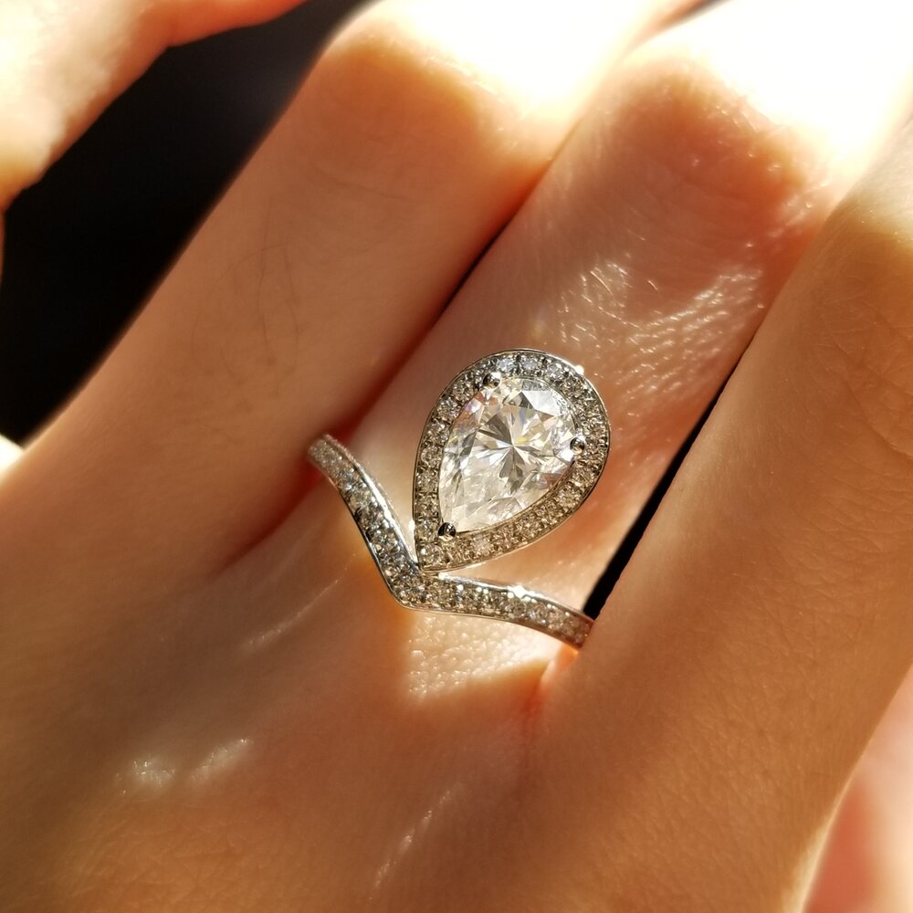 1.50 CT Pear Shaped Moissanite Halo Engagement Ring