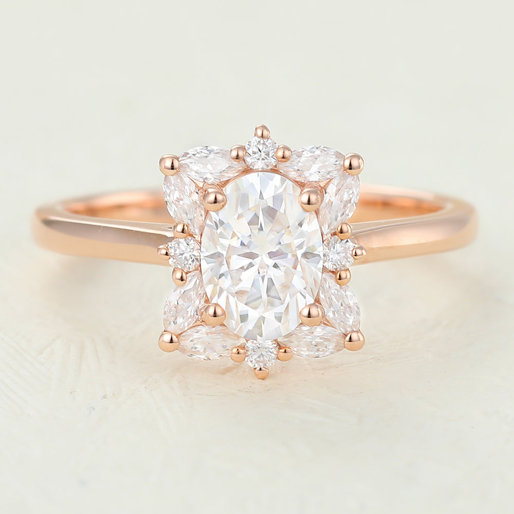 0.84 CT Oval Cluster Lab-Grown Diamond Engagement Ring