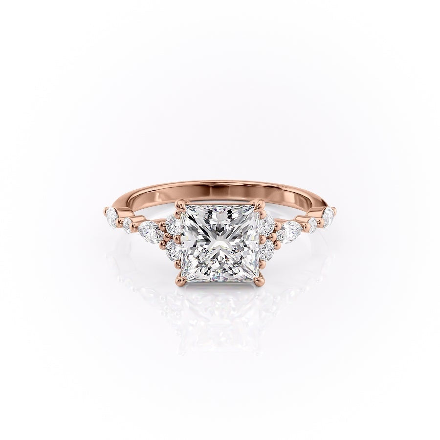 2.08 CT Princess Cut Cluster Moissanite Engagement Ring