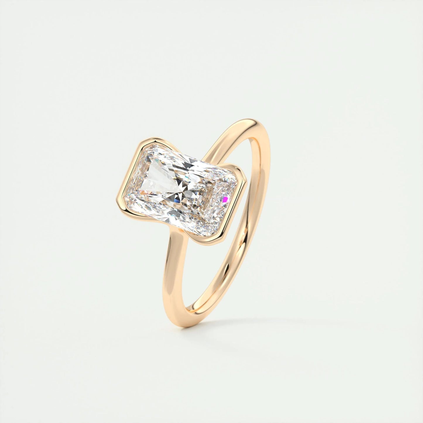 2.10 CT Radiant  Solitaire Half Bezel Moissanite Engagement Ring