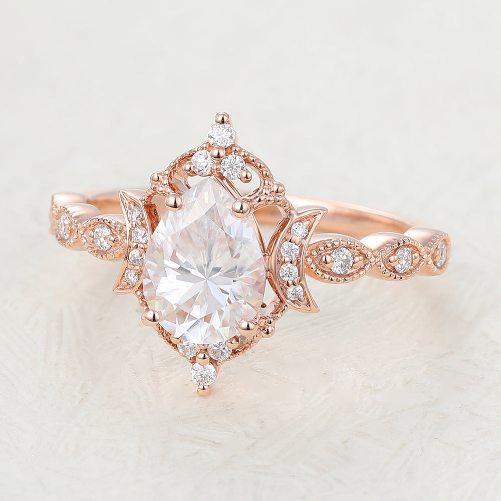 0.90 CT Pear Shaped Moissanite Vintage Engagement Ring