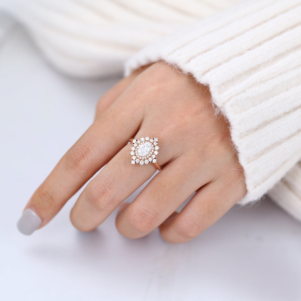 1.33 CT Oval Cluster Lab-Grown Diamond Engagement Ring