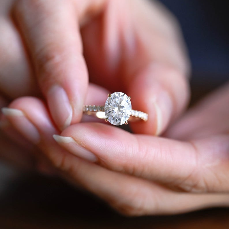 Stunning 1.0 - 2.0 CT Oval Moissanite Engagement Ring with Hidden Halo Design 2