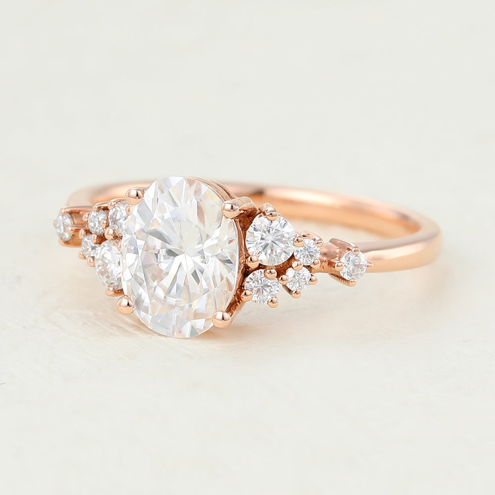1.33 CT Oval Cluster Lab-Grown Diamond Engagement Ring
