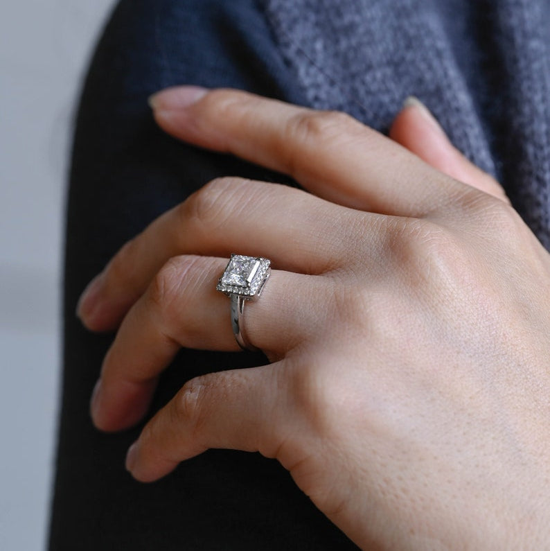 Stunning 1.0 - 2.0 CT Princess Moissanite Engagement Ring with Halo Design 6