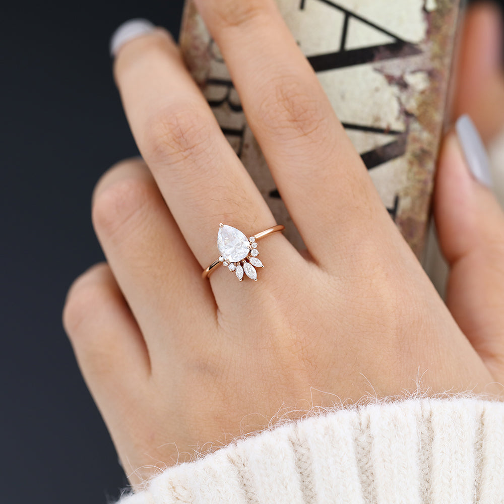 0.85 CT Pear Cluster Lab-Grown Diamond Engagement Ring