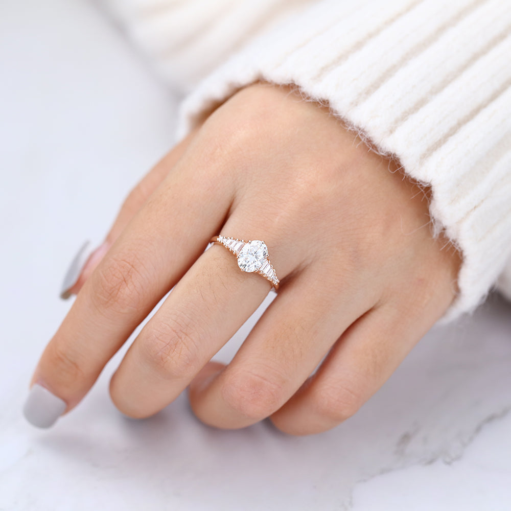 1.33 CT Oval Pave Moissanite Engagement Ring