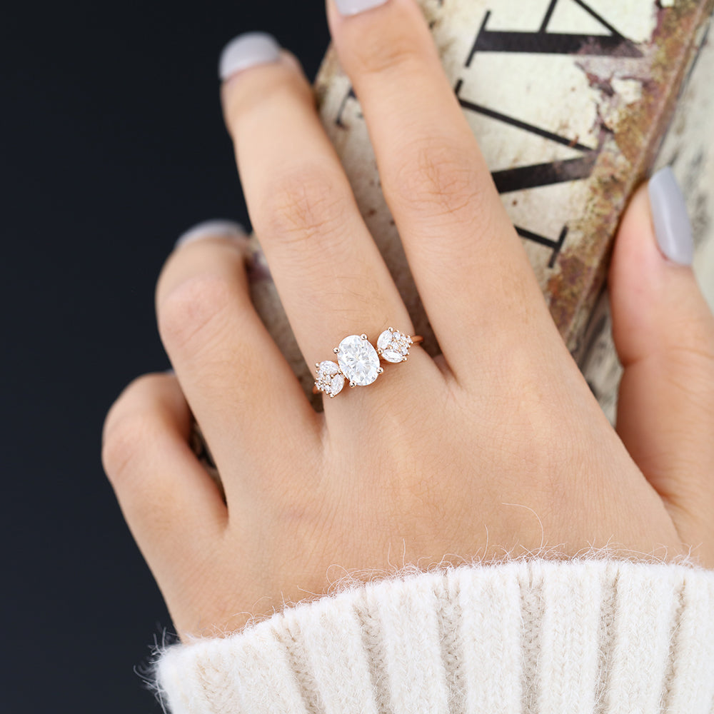1.33 CT Oval Cluster Lab-Grown Diamond Engagement Ring