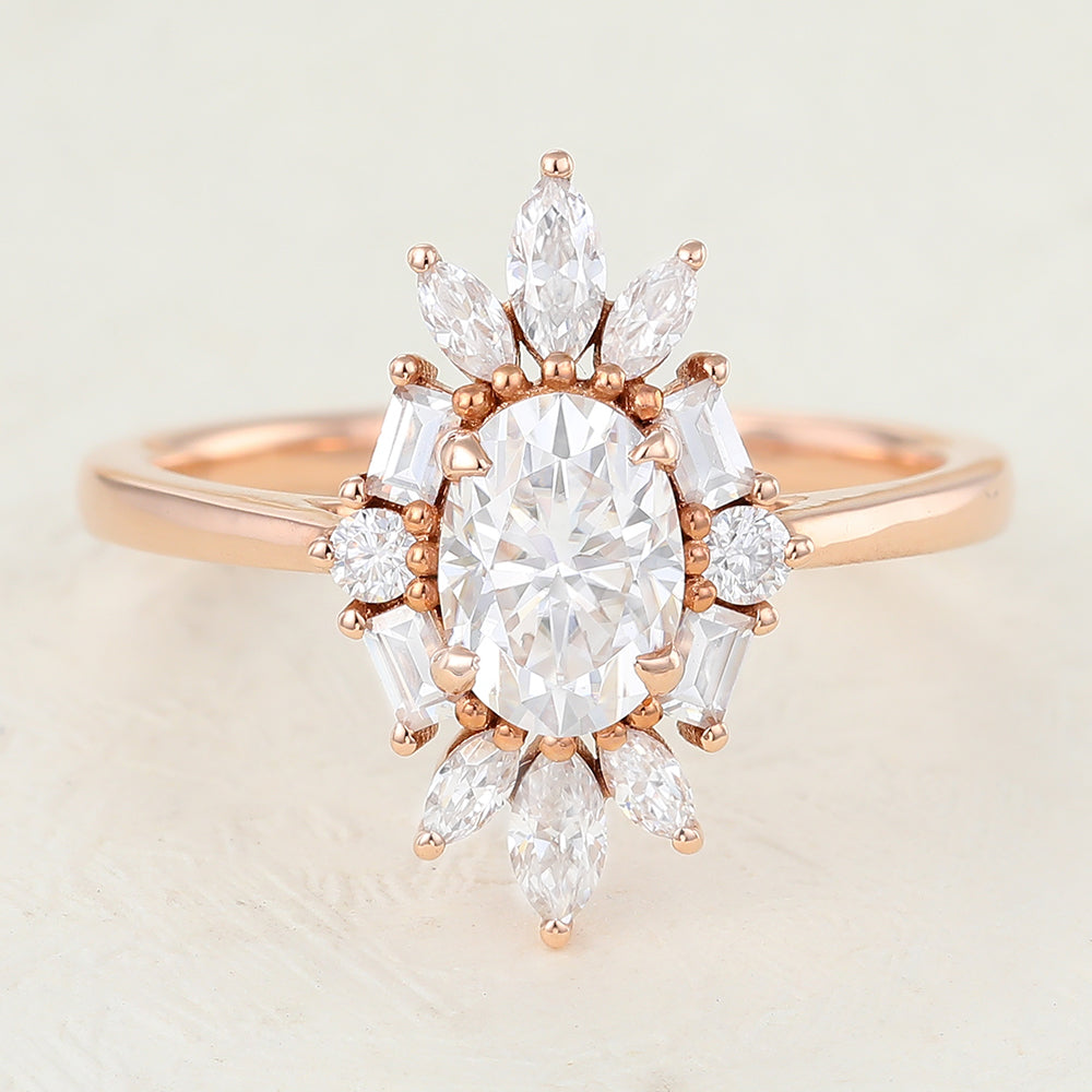 0.84 CT Oval Cluster Lab-Grown Diamond Engagement Ring