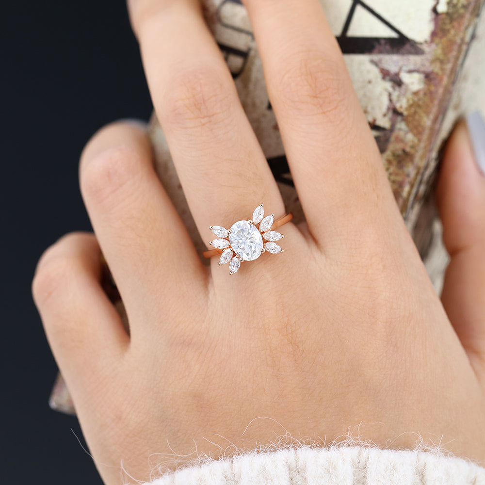 1.33 CT Oval Cluster Lab-Grown Diamond Engagement Ring
