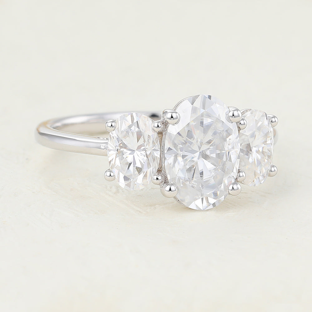 1.91 CT Oval Shaped Moissanite Three Stone Engagement Ring