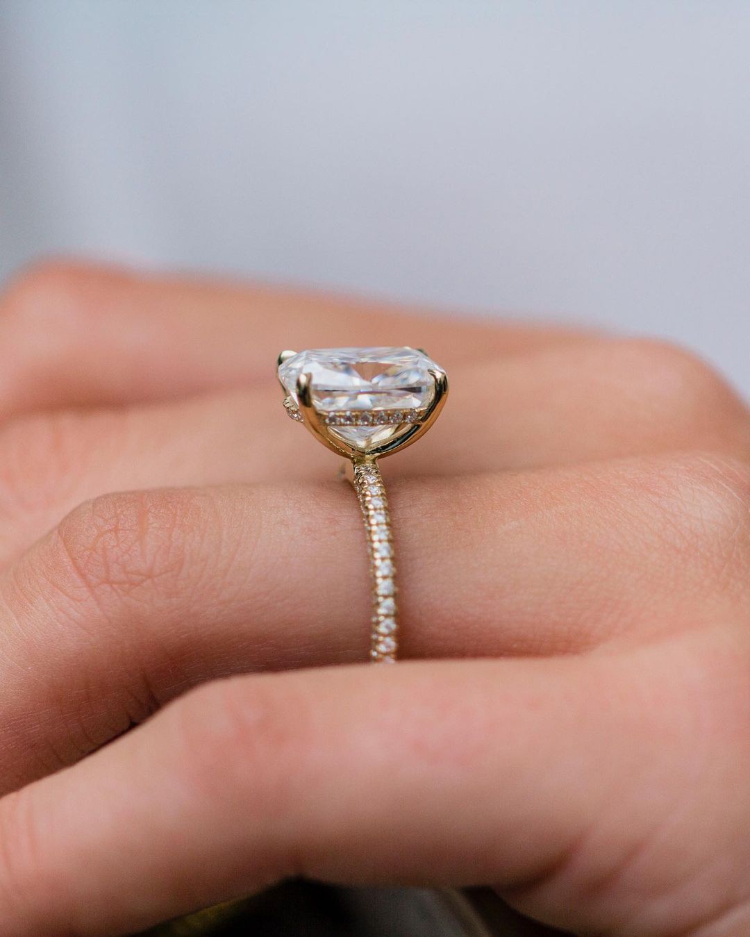 5.70 CT Elongated Cushion Hidden Halo Moissanite Engagement Ring
