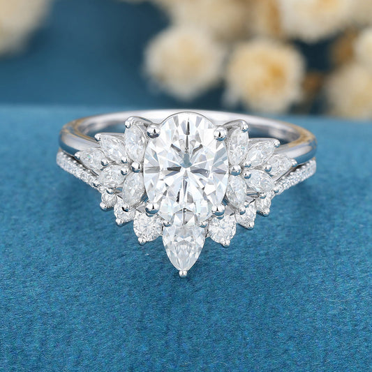 1.91 CT Oval Shaped Moissanite Cluster Bridal Set