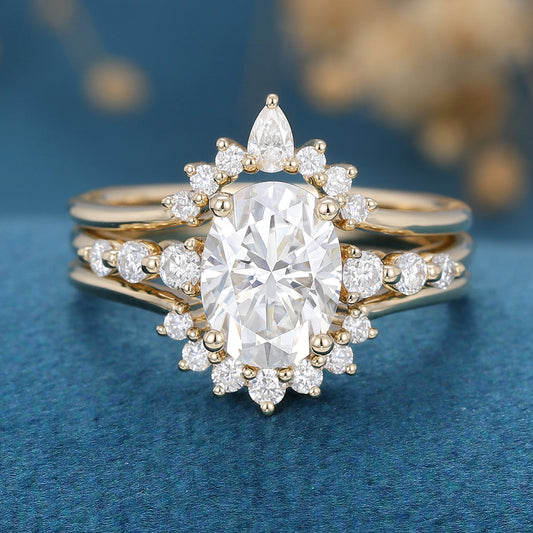 1.33 CT Oval Shaped Moissanite Solitaire Pave Bridal Set