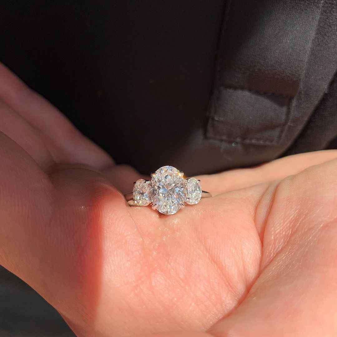 1.91 CT Oval Three Stone Moissanite Engagement Ring