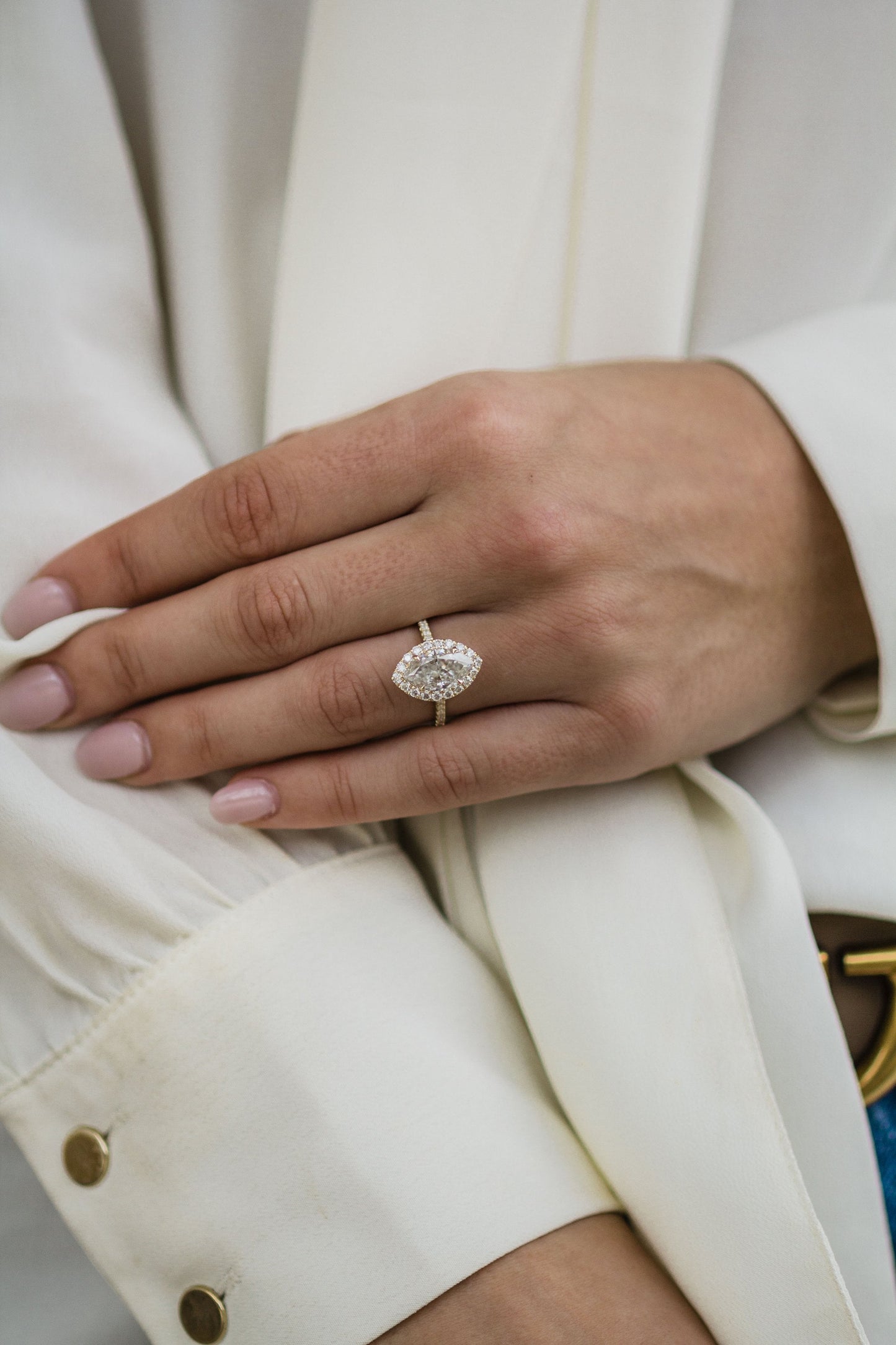 1.75 CT Marquise Cut Halo & Pave Moissanite Engagement Ring