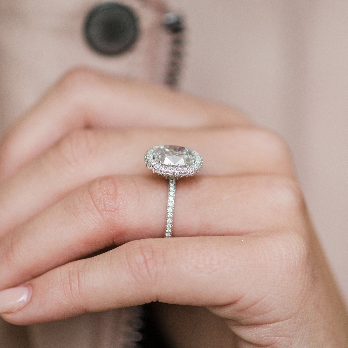 3.6 CT Cushion Halo & Pave Lab Grown Diamond Engagement Ring