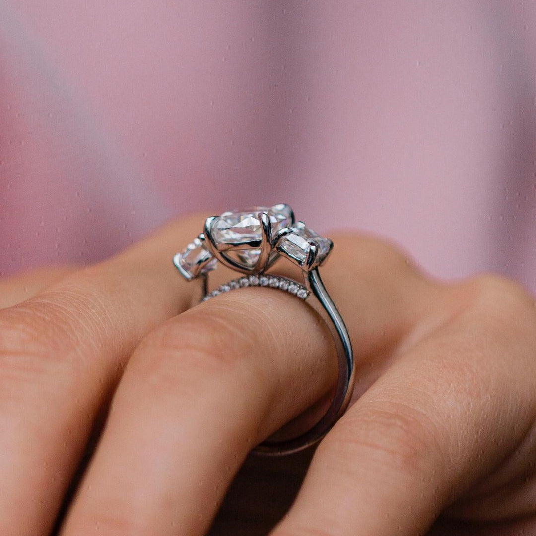 3.1 CT Cushion Three Stone Lab Grown Diamond Engagement Ring