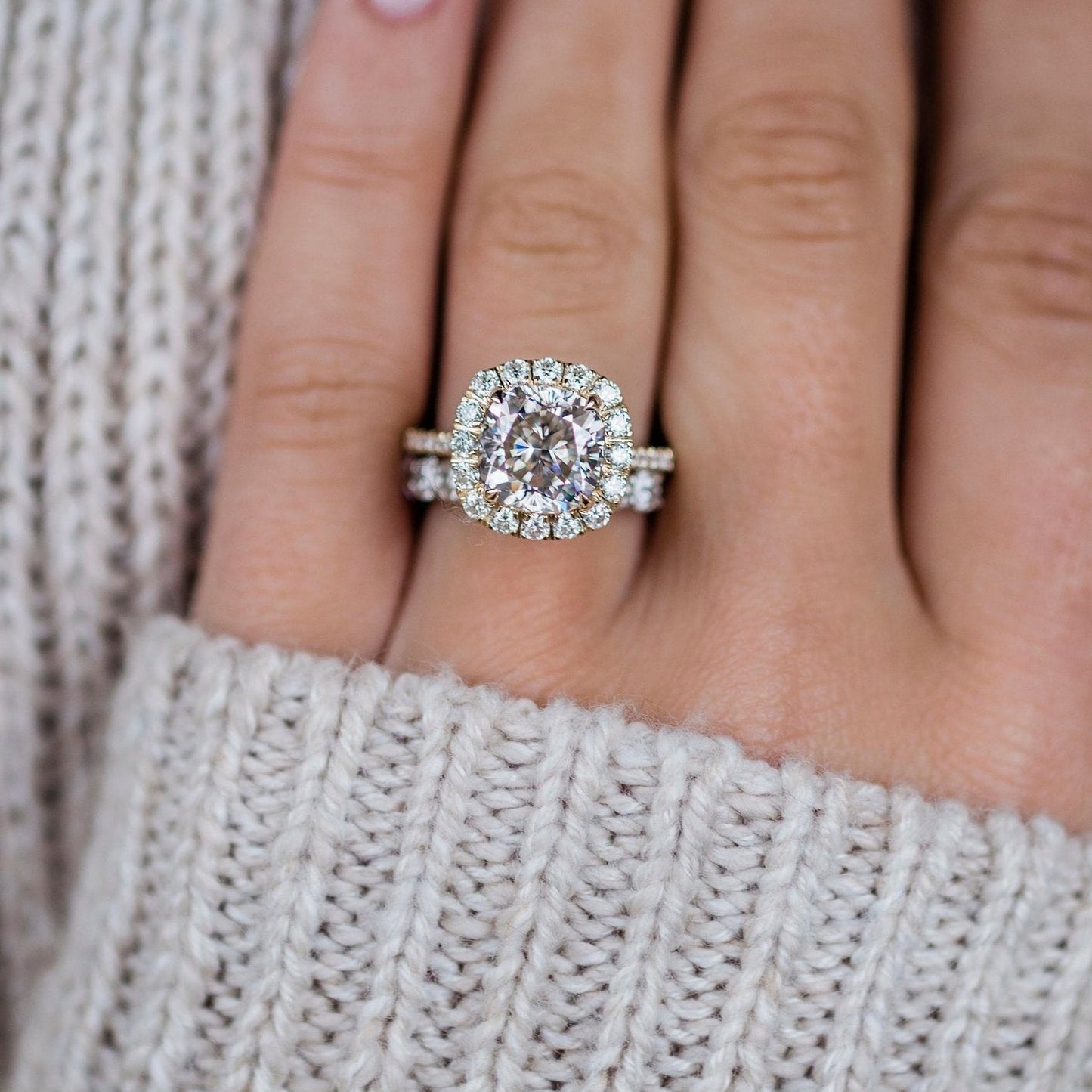 4 CT Cushion Halo & Pave Lab Grown Diamond Engagement Ring