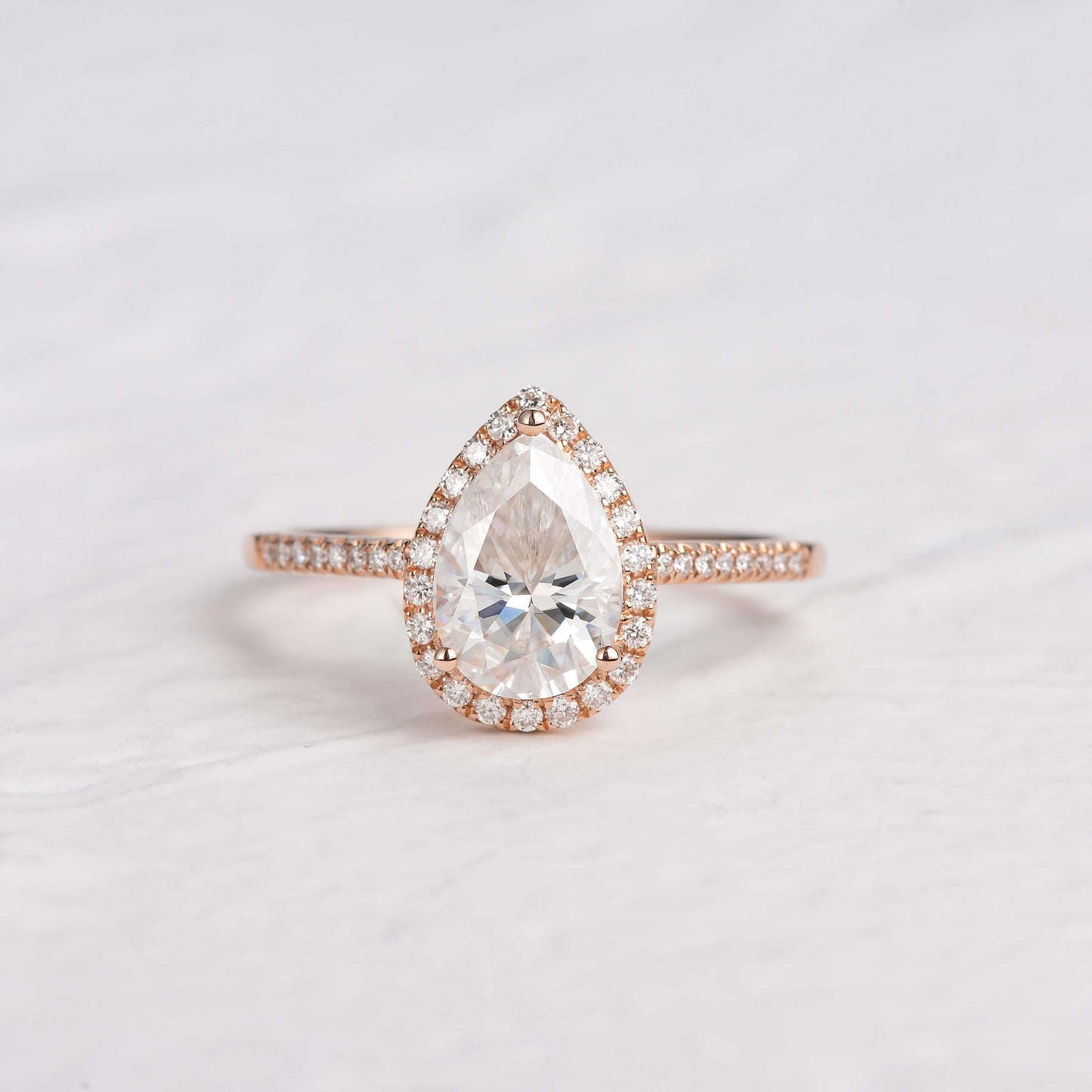 1.25 CT Pear Cut Halo Pave Moissanite Engagement Ring