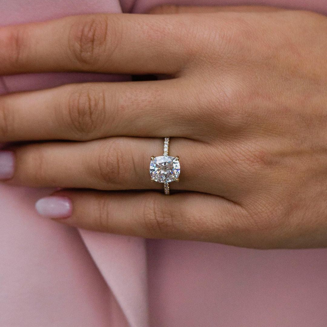 2.8 CT Cushion Pave Lab Grown Diamond Engagement Ring