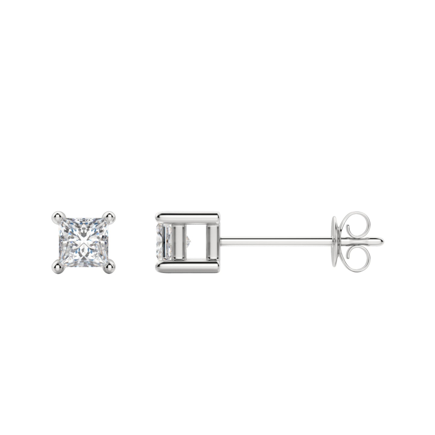 0.50 TCW-1.0 TCW Princess Cut Moissanite Solitaire Stud Earrings