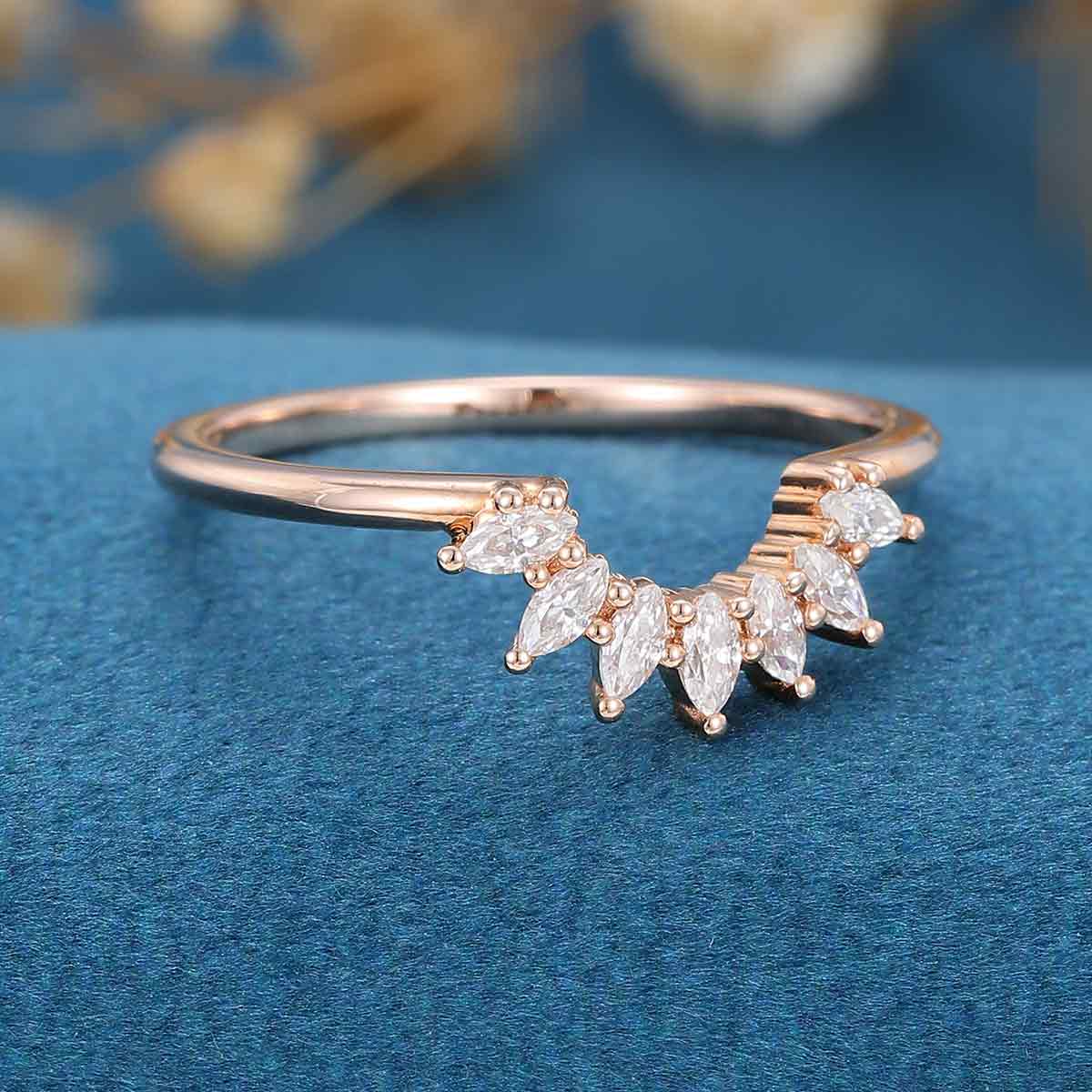 2.0 CT Marquise Shaped Moissanite Curved Wedding Band
