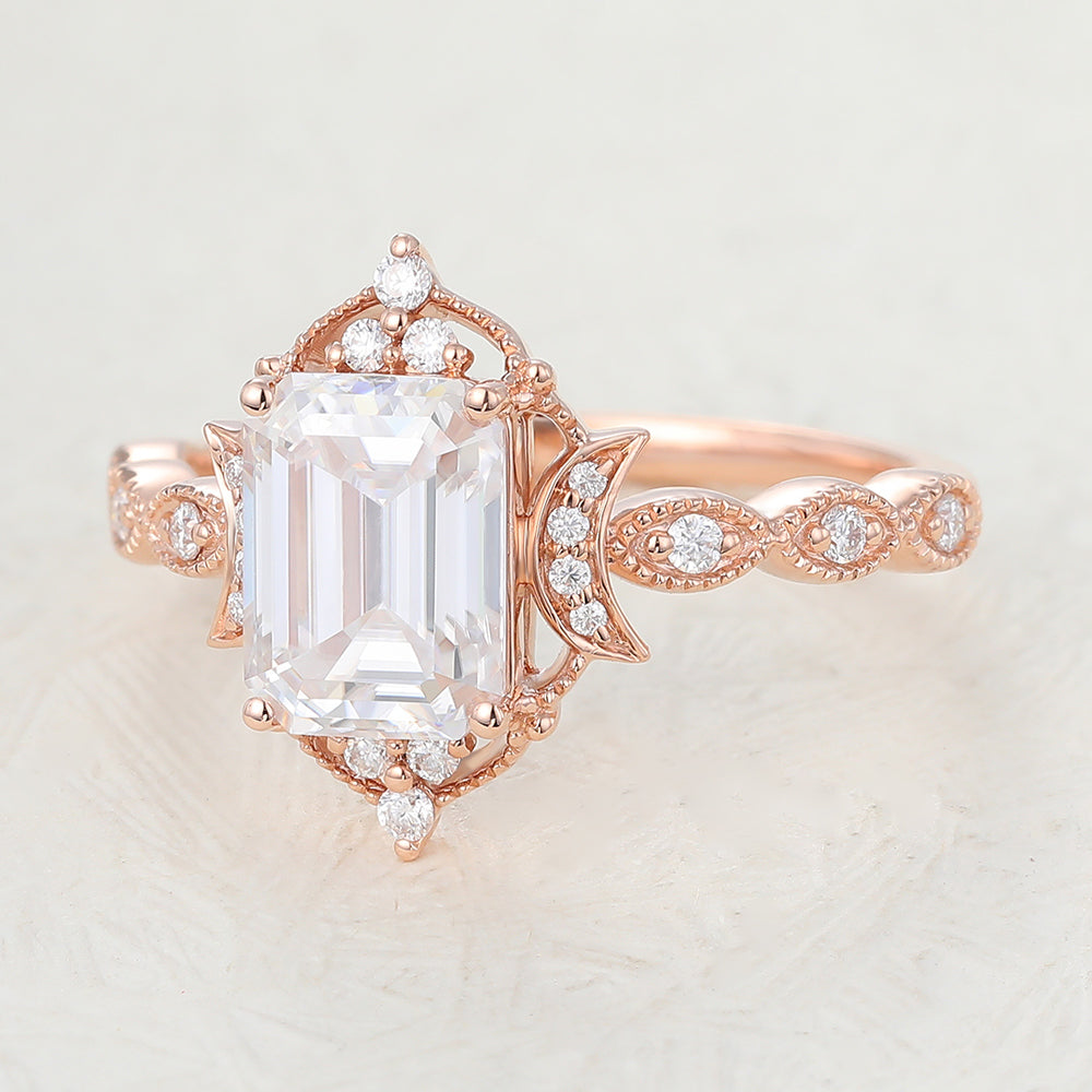 1.6 CT Emerald Vintage Cluster Lab-Grown Diamond Engagement Ring