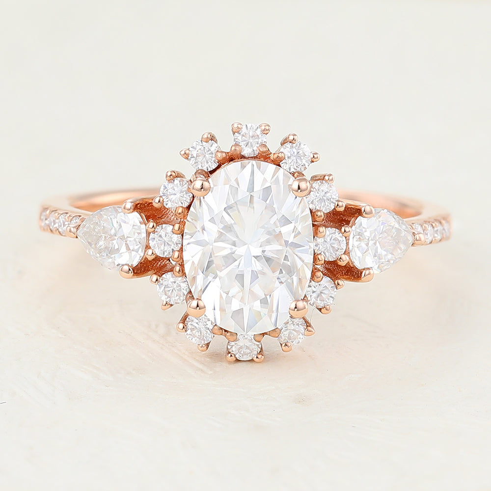 1.33 CT Oval Shaped Moissanite Halo Engagement Ring