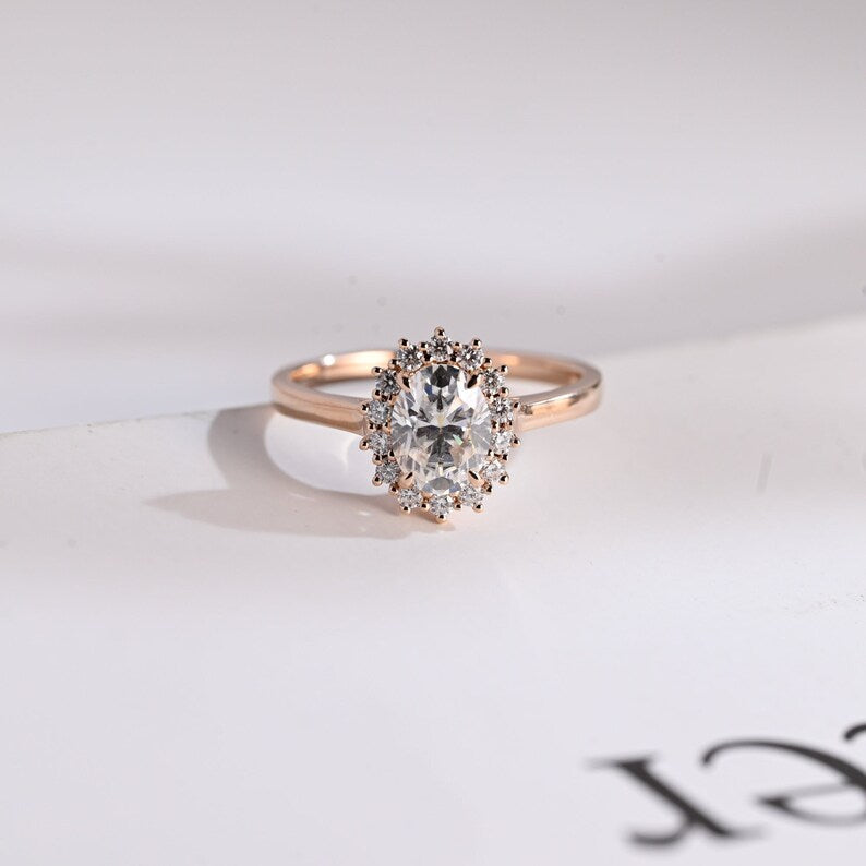 Stunning 1.0 - 2.0 CT Oval Moissanite Engagement Ring with Halo Design 6