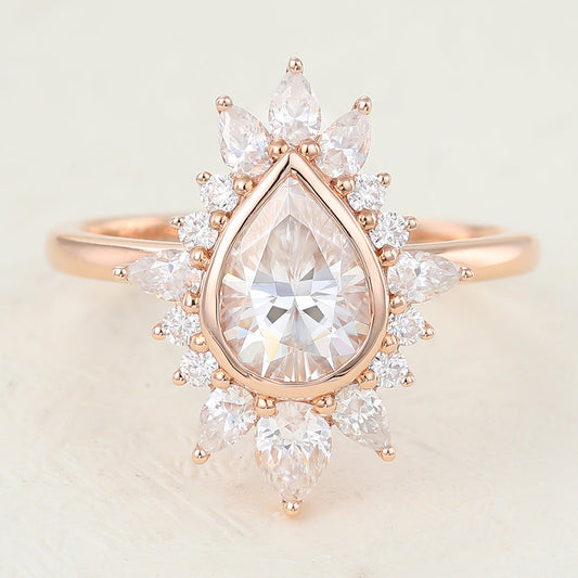 0.57 CT Pear Cluster Moissanite Engagement Ring