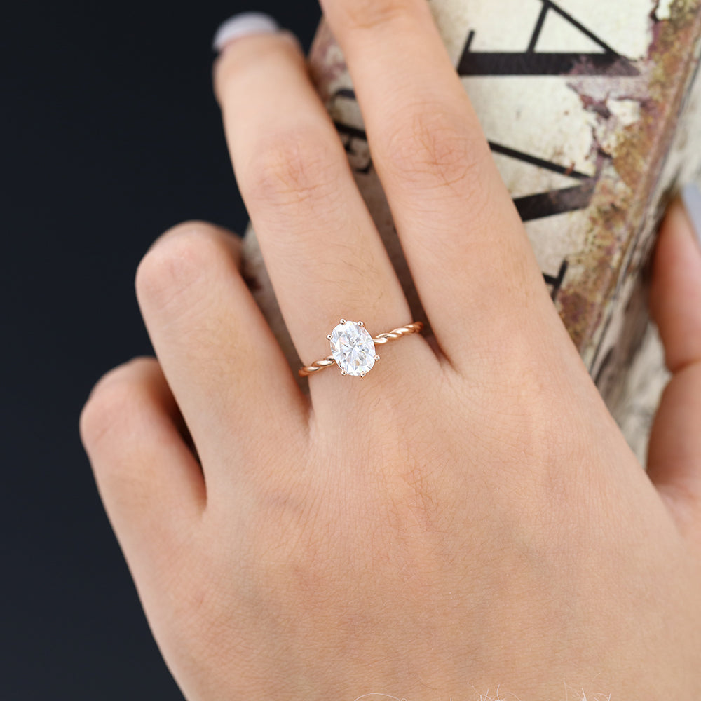 1.33 CT Oval Solitaire Twisted Shank Lab-Grown Diamond Engagement Ring
