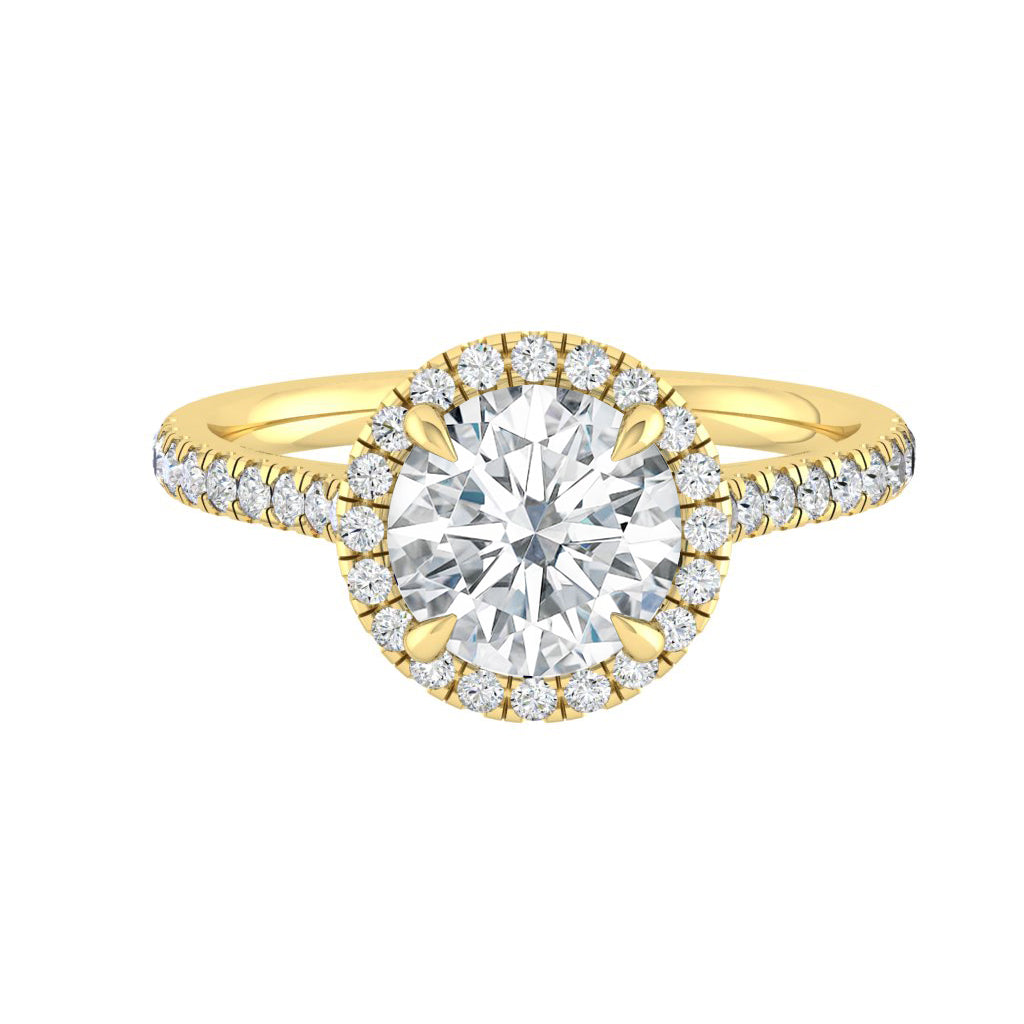 1.5 CT Round Cut Halo Pave Moissanite Engagement Ring